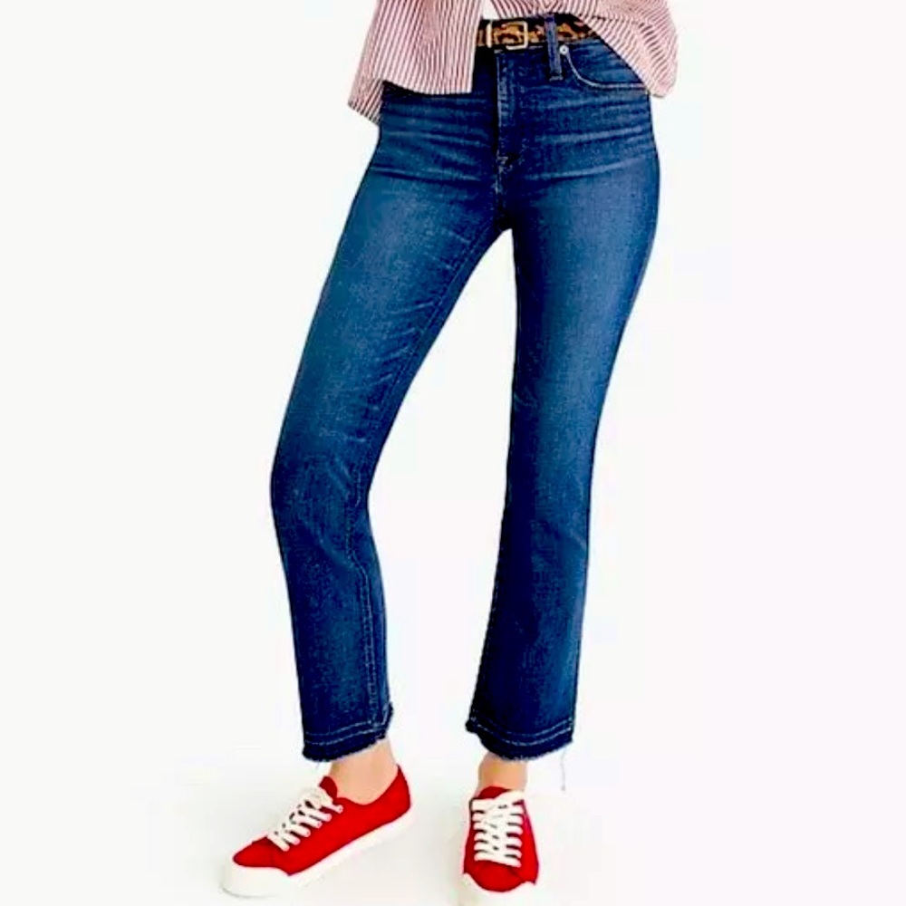 J. Crew Billie Demi Boot Crop Medium Wash Raw Hem Jeans Size 27